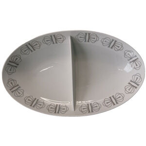 Franciscan Whitestone, Merry Go Round, 11" Oval Divided Vegetable Bowl Gray/Pink